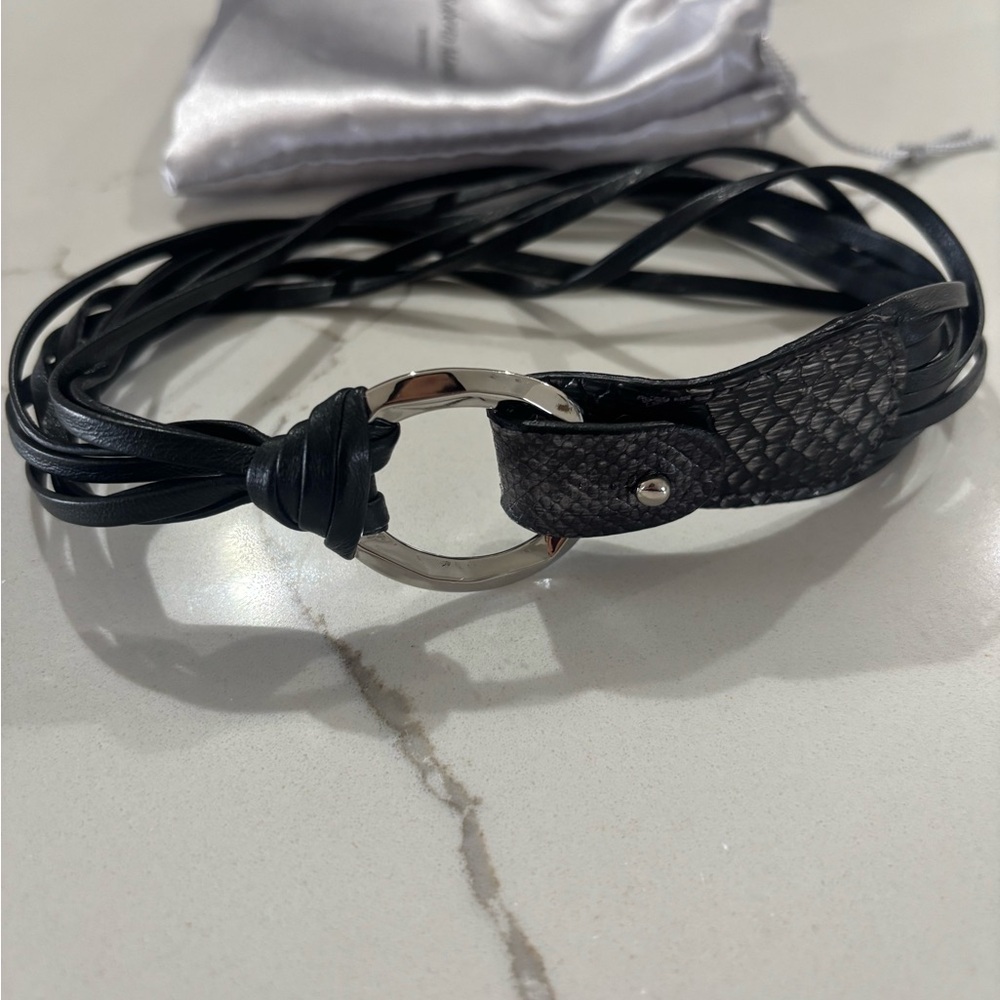 Chic Black Leather Bracelet with Silver Clasp